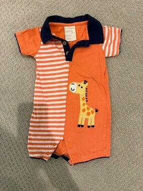 First Impressions Orange and Navy Striped Giraffe Romper